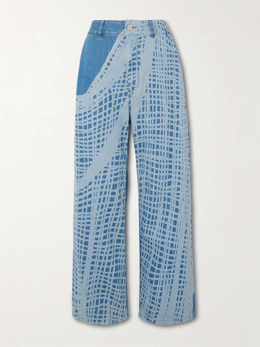 Loewe + Paula's Ibiza Leather-trimmed Printed Straight-leg Jeans