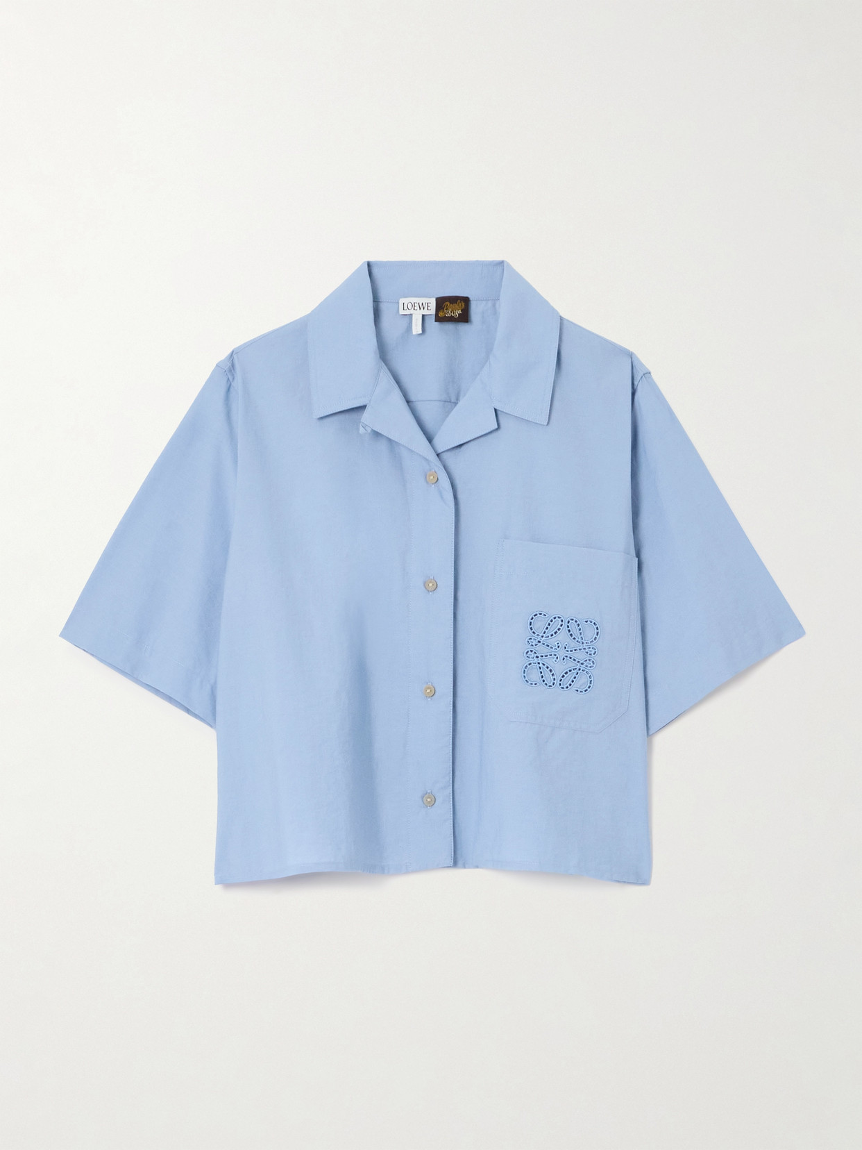 Loewe - + Paula's Ibiza Cropped Embroidered Cotton-blend Poplin Shirt - Blue