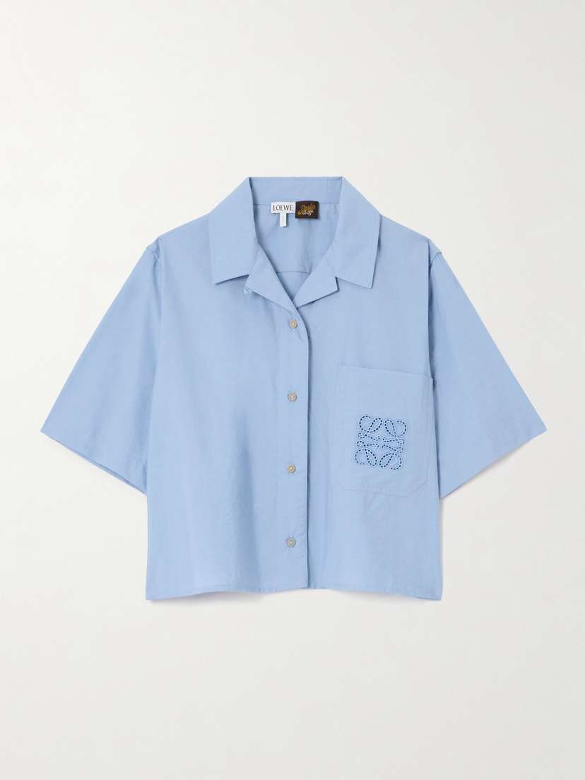 Loewe + Paula's Ibiza Cropped Embroidered Cotton-blend Poplin Shirt