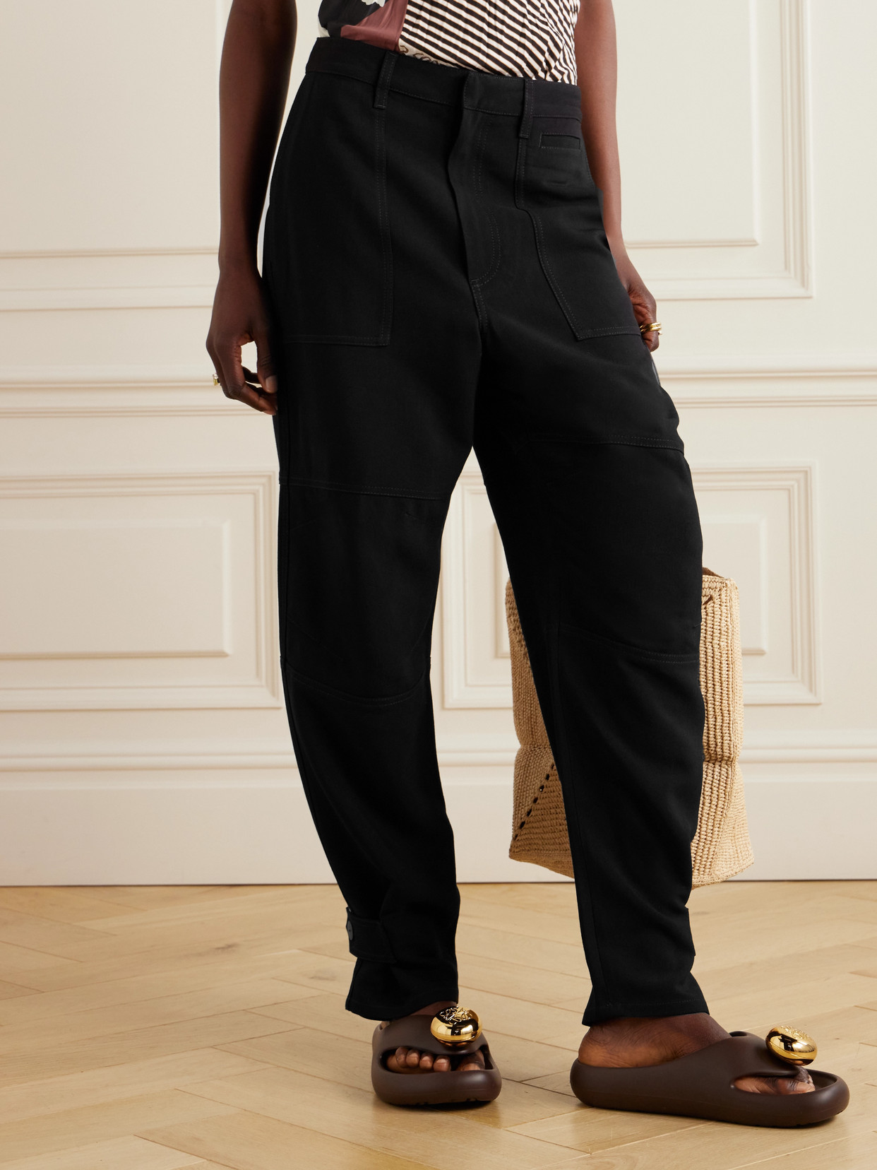 Shop Loewe + Paula's Ibiza Twill Tapered Cargo Pants In Black