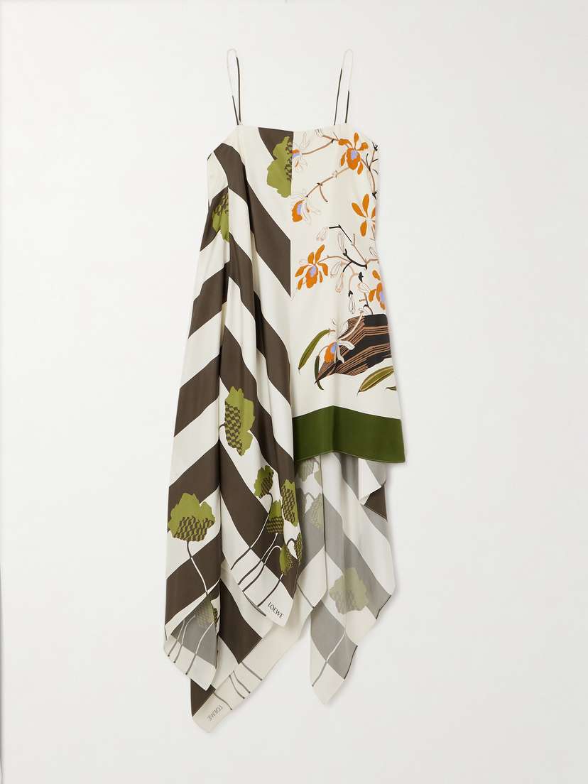 Loewe + Paula's Ibiza Asymmetric Printed Silk-satin Midi Dress
