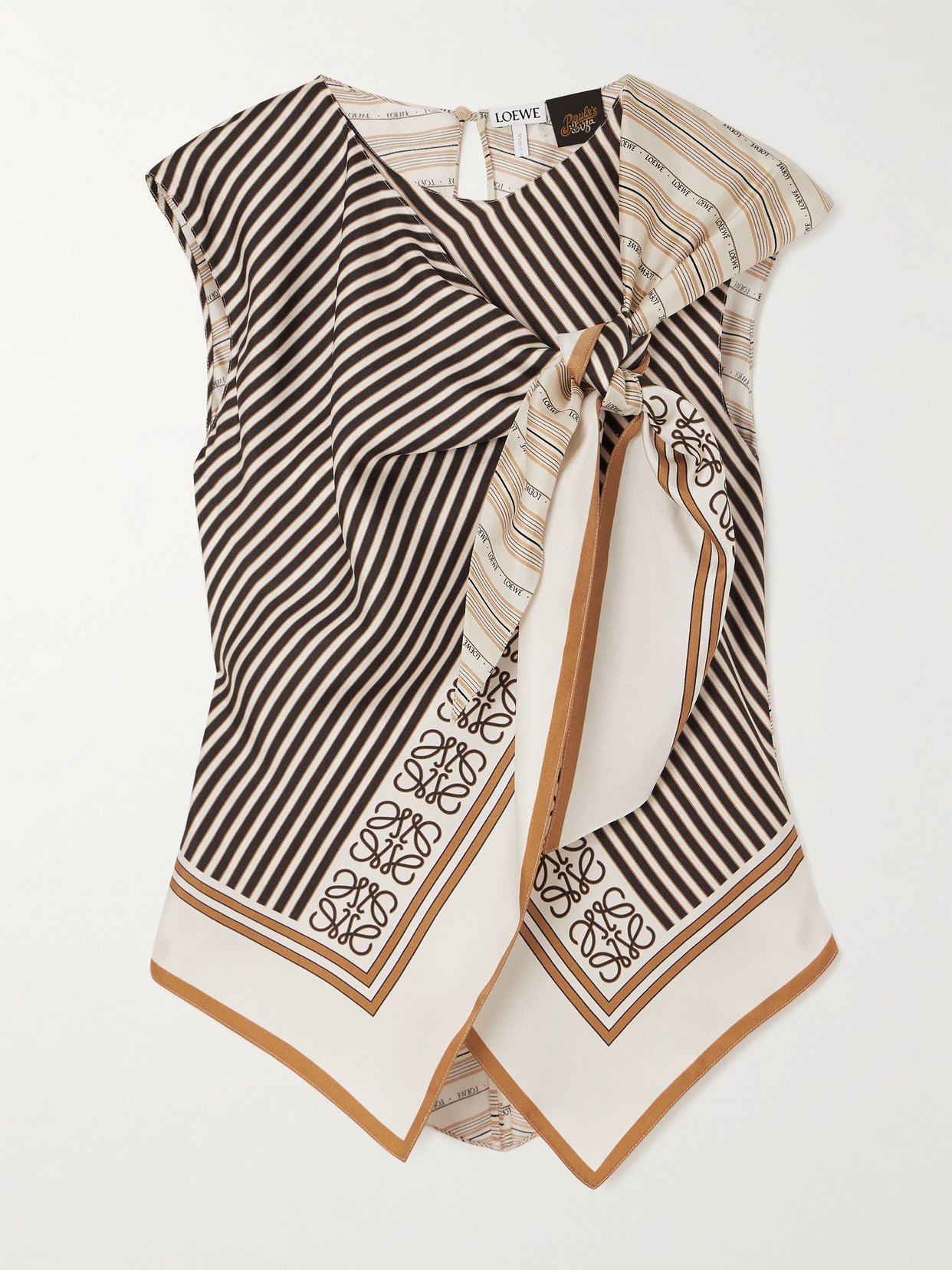 Loewe - + Paula's Ibiza Wrap-effect Knotted Printed Silk-twill Blouse - Neutrals