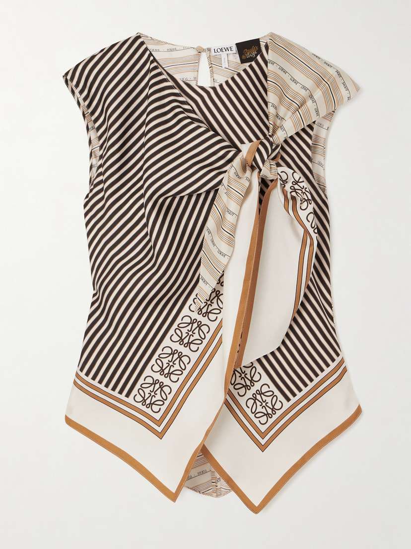 Loewe + Paula's Ibiza Wrap-effect Knotted Printed Silk-twill Blouse