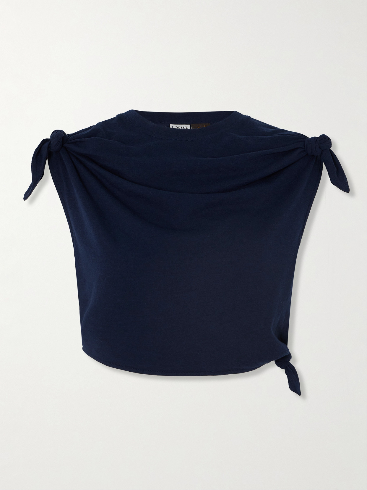 Loewe + Paula's Ibiza Cropped Knotted Cotton-blend Jersey T-shirt In Blue