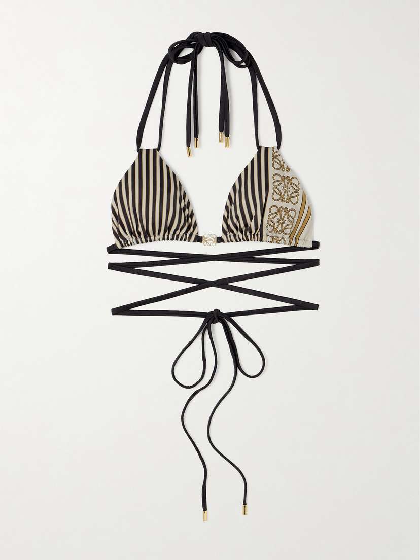 Loewe + Paula's Ibiza Embellished Printed Triangle Bikini Top