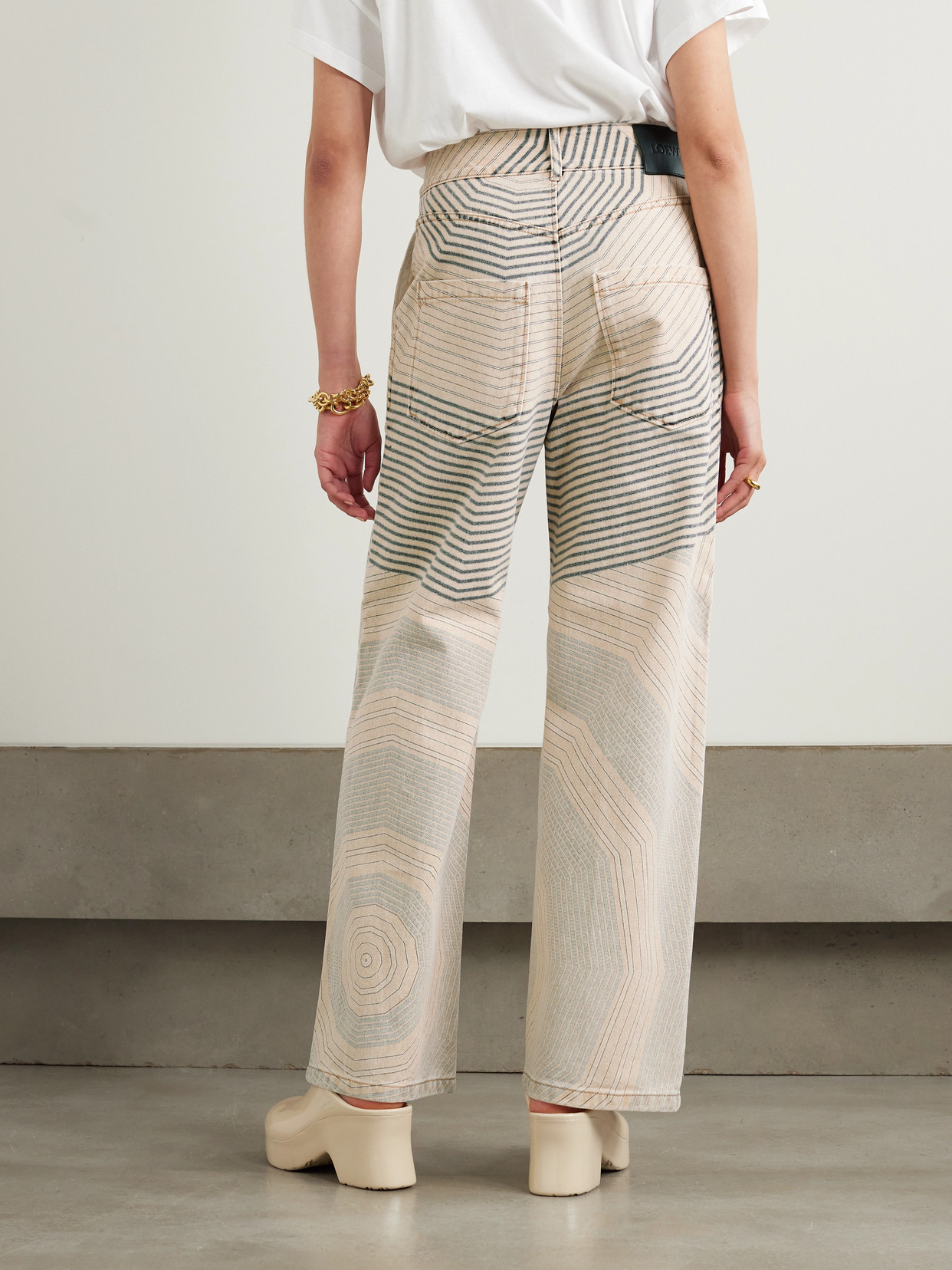 Shop Loewe + Paula's Ibiza Leather-trimmed Printed Straight-leg Jeans In Neutrals