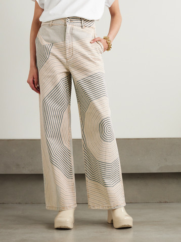 Loewe + Paula's Ibiza leather-trimmed printed straight-leg jeans