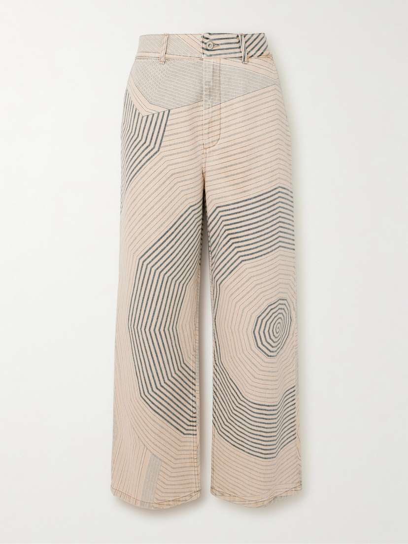 Loewe + Paula's Ibiza Leather-trimmed Printed Straight-leg Jeans