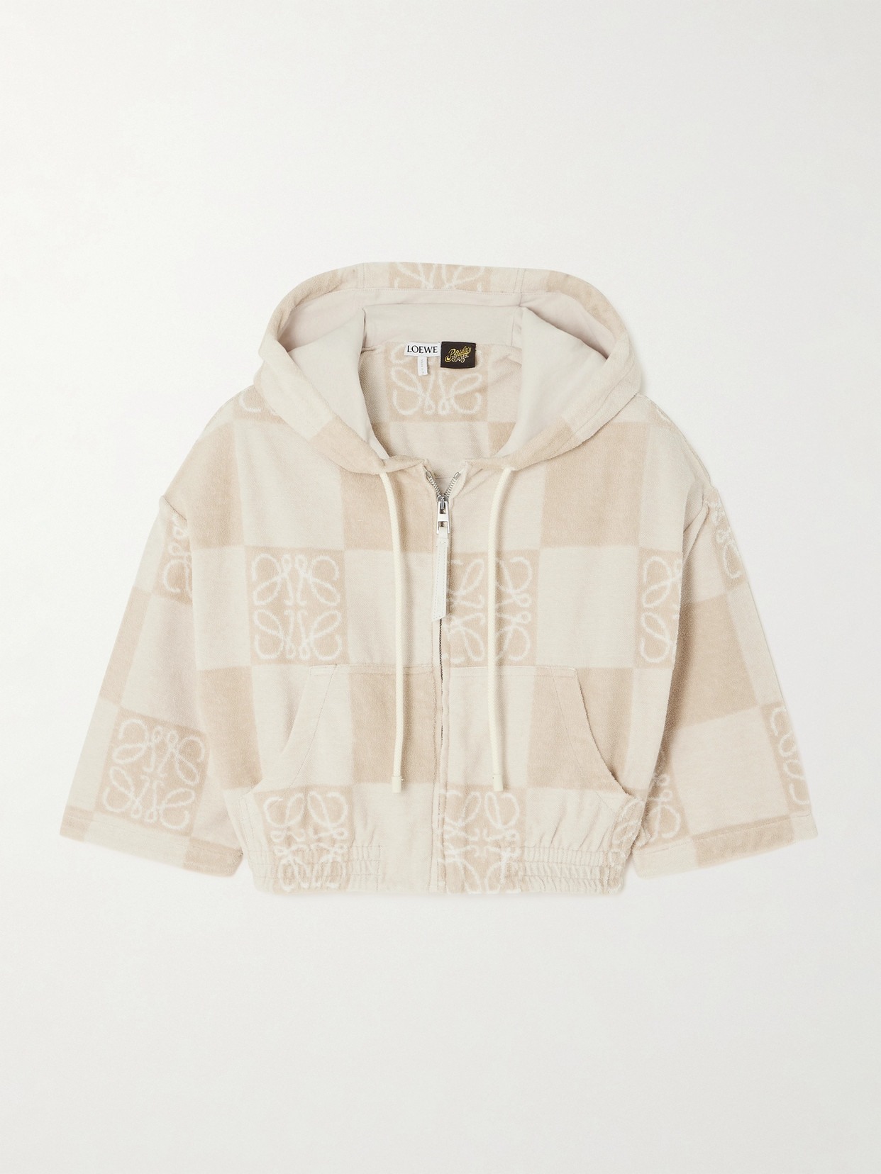 Loewe Anagram Checked Cotton-blend Hoodie In Beige