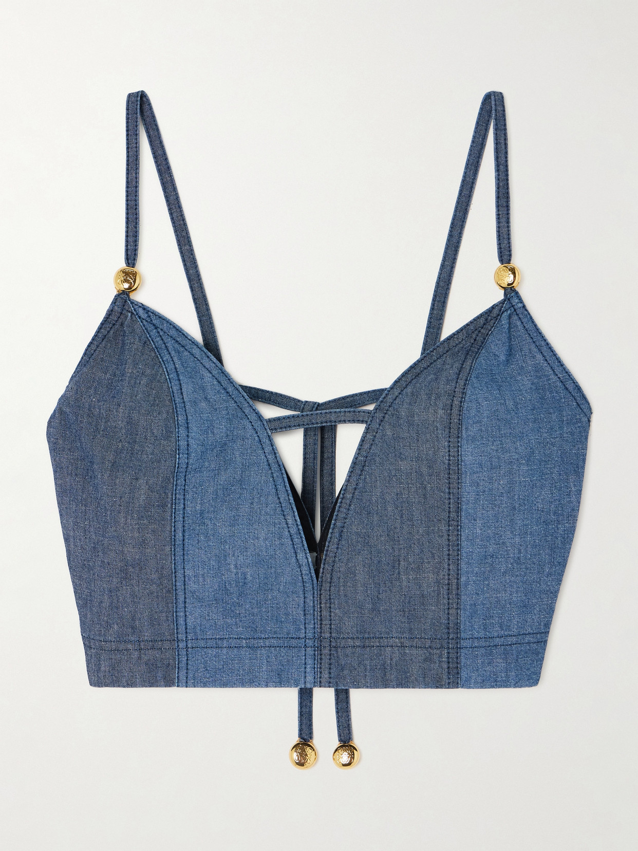 Loewe + Paula's Ibiza Cropped Cutout Embellished Denim Bustier Top In Blue