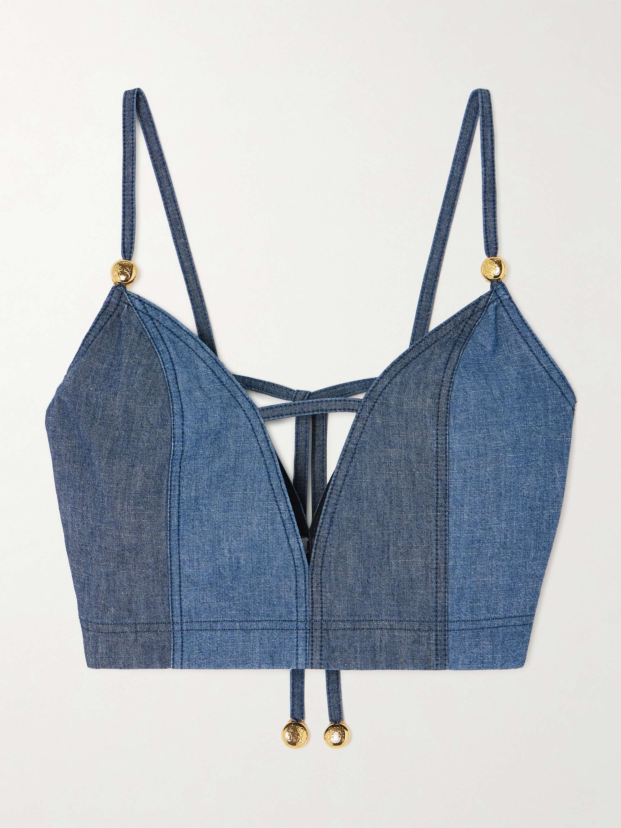 消費税無し Paula's + Blue Ibiza denim embellished cutout cropped トップス