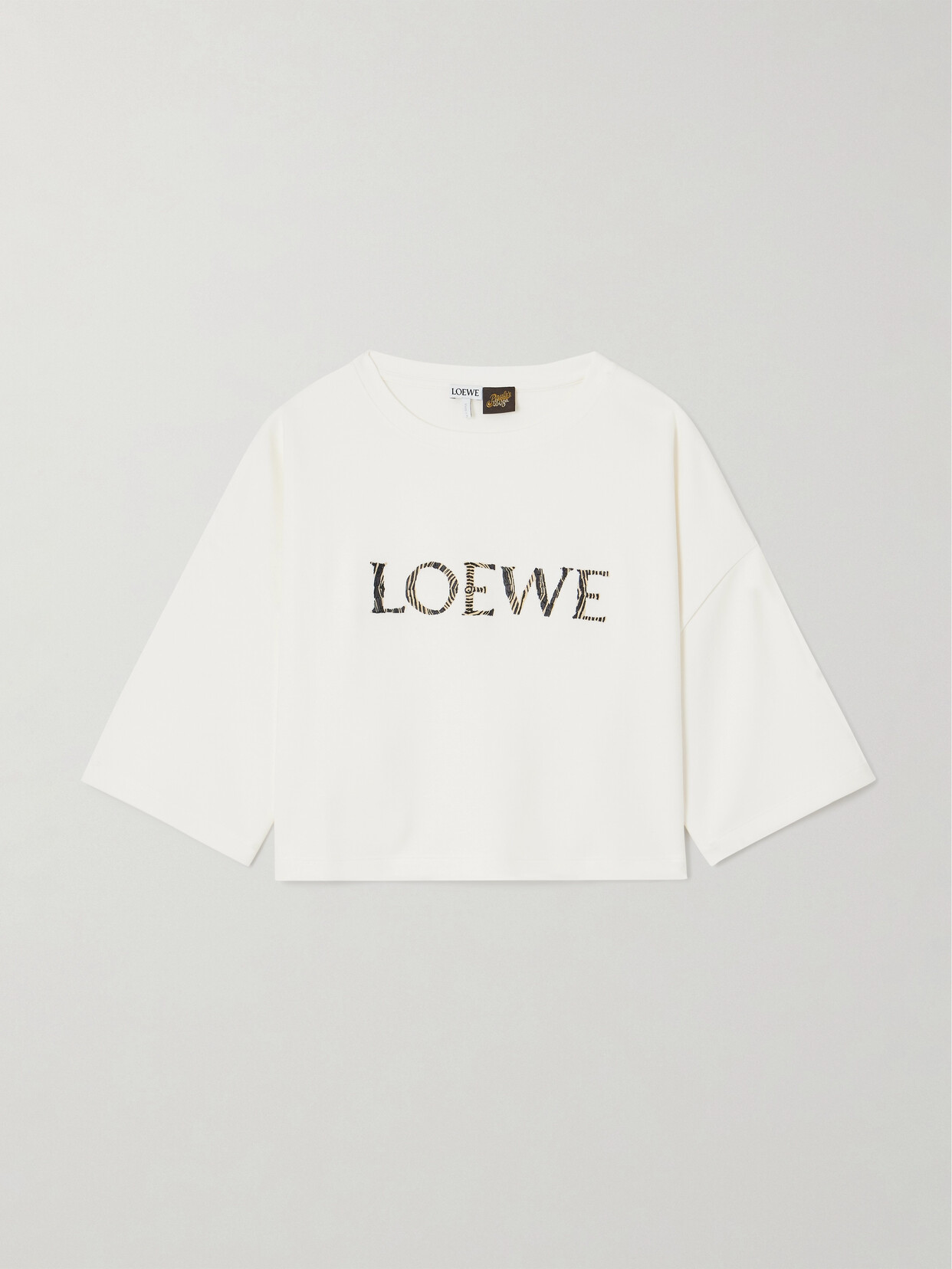 Shop Loewe + Paula's Ibiza Raffia-trimmed Cotton-blend T-shirt In White