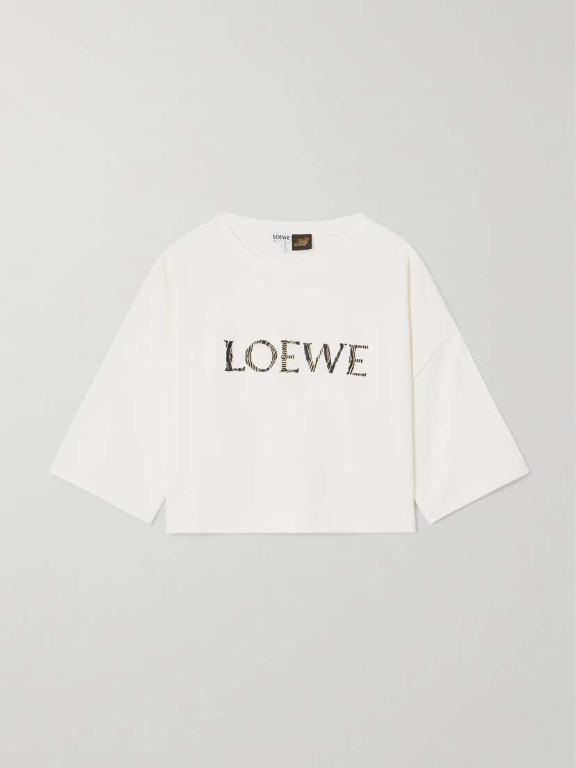 Loewe + Paula's Ibiza Raffia-trimmed Cotton-blend T-shirt