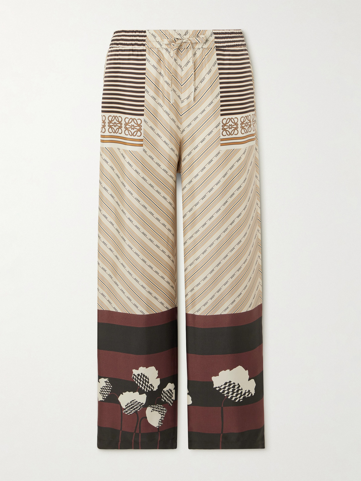 Shop Loewe + Paula's Ibiza Printed Silk-satin Straight-leg Trousers In Neutrals