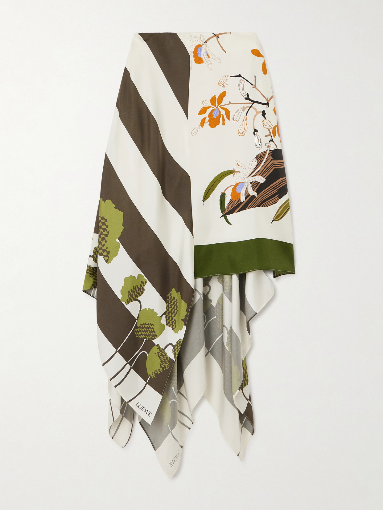 Loewe - + Paula's Ibiza Asymmetric Printed Silk-satin Midi Skirt - White