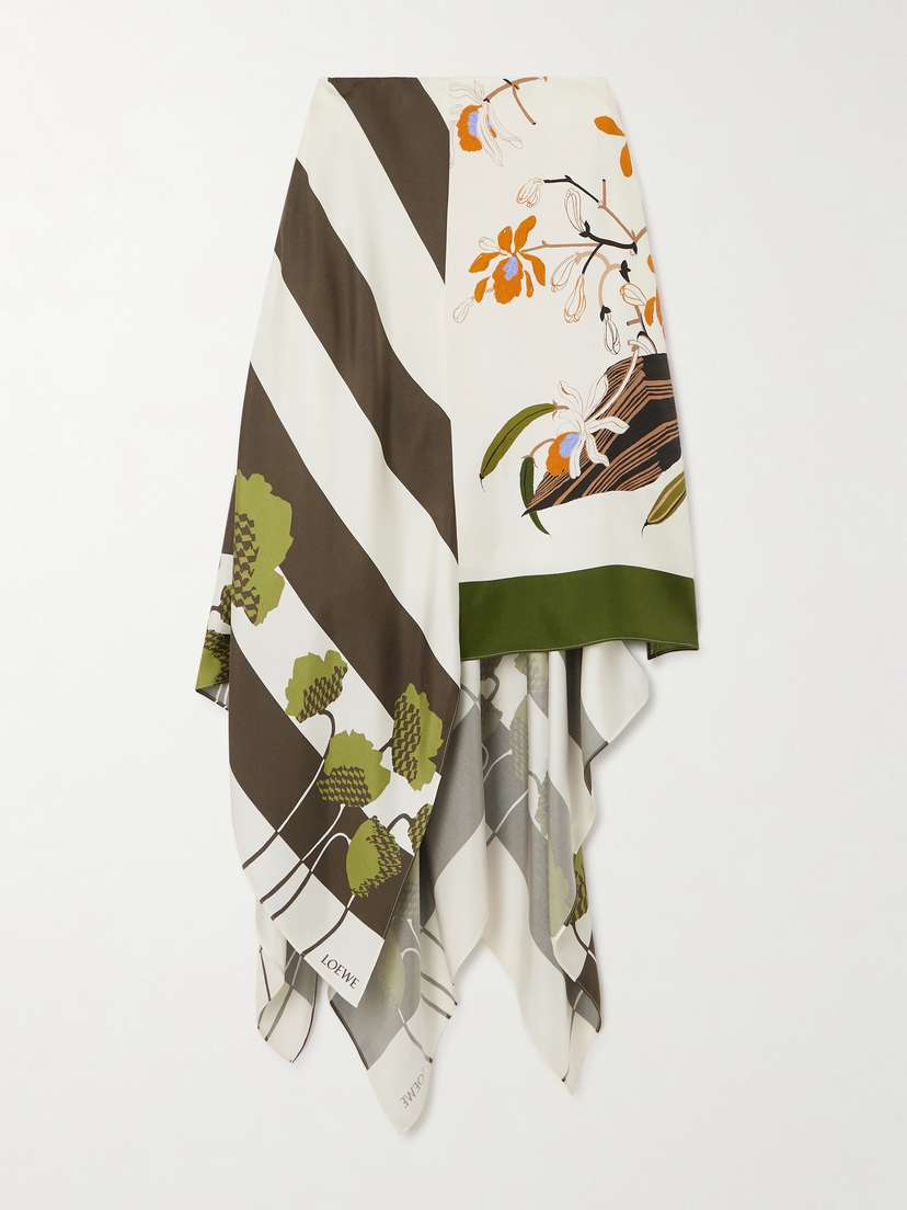 Loewe + Paula's Ibiza Asymmetric Printed Silk-satin Midi Skirt