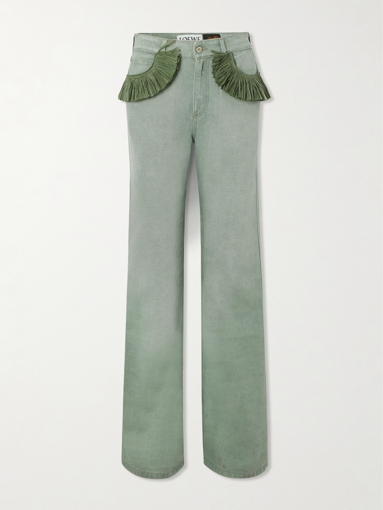 Loewe + Paula's Ibiza Fringed High-rise Straight-leg Jeans In Green