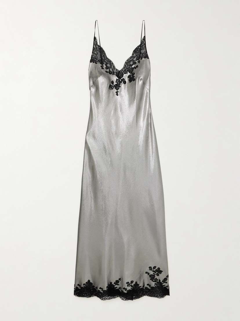 Carine Gilson Lace-trimmed Metallic Silk-blend Nightdress