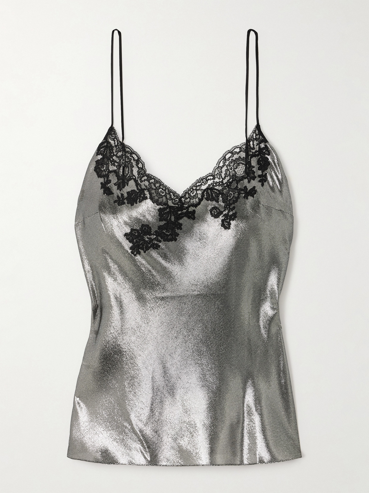 Carine Gilson - Lace-trimmed Metallic Silk-blend Camisole - Gray