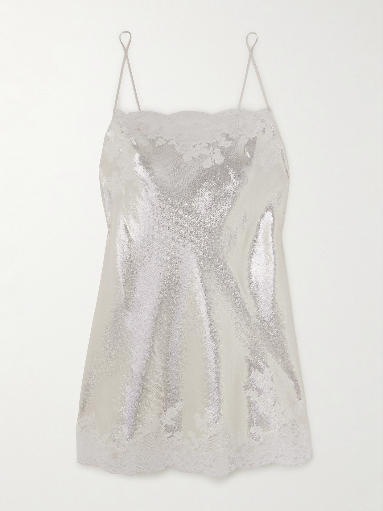 ALEMAIS Lace-trimmed Silk-blend Lamé Chemise - Silver