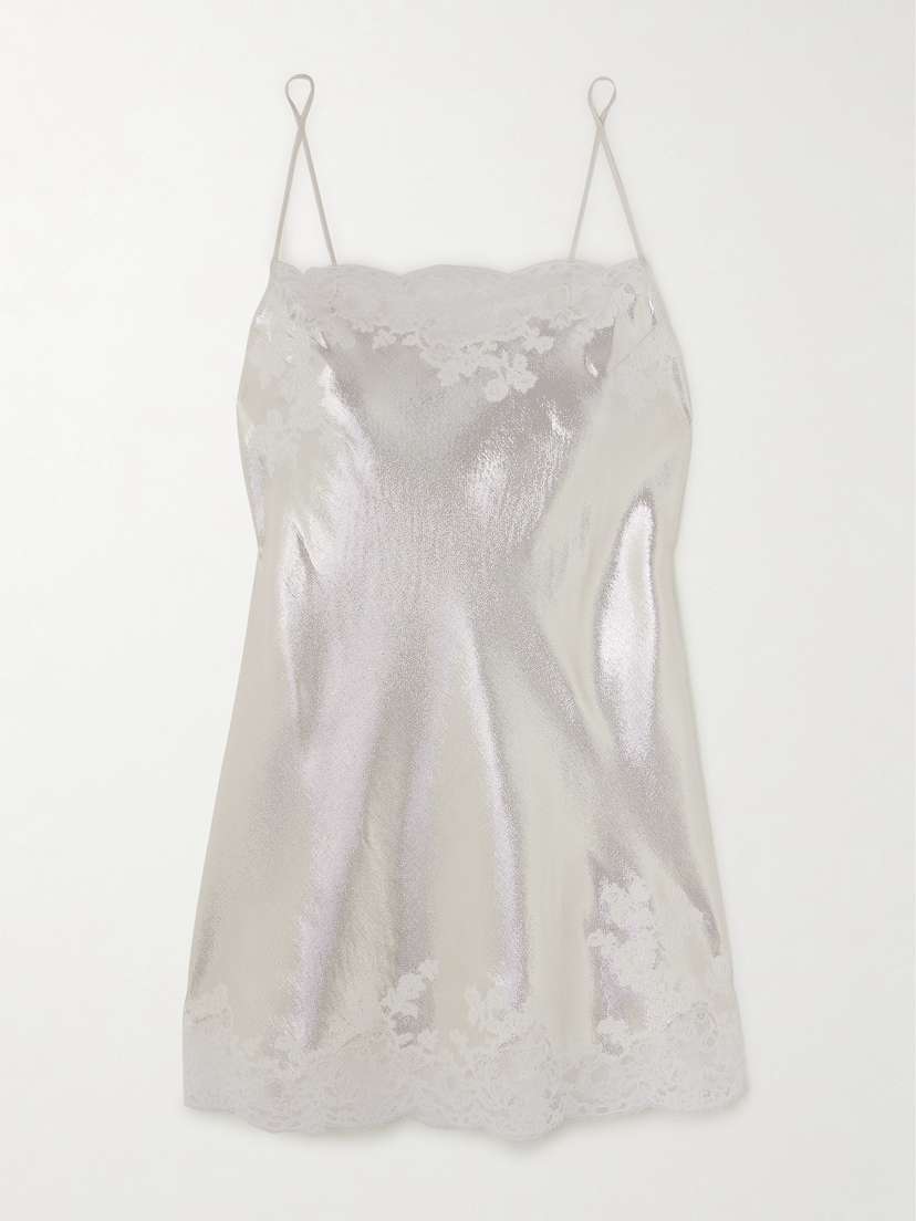 Carine Gilson Lace-trimmed Silk-blend Lamé Chemise - x large