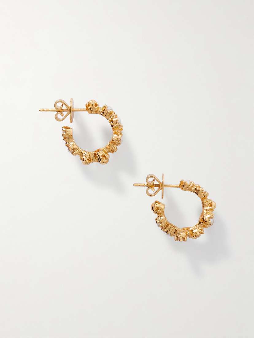 Pacharee Floret Small Gold-tone Pearl Hoop Earrings