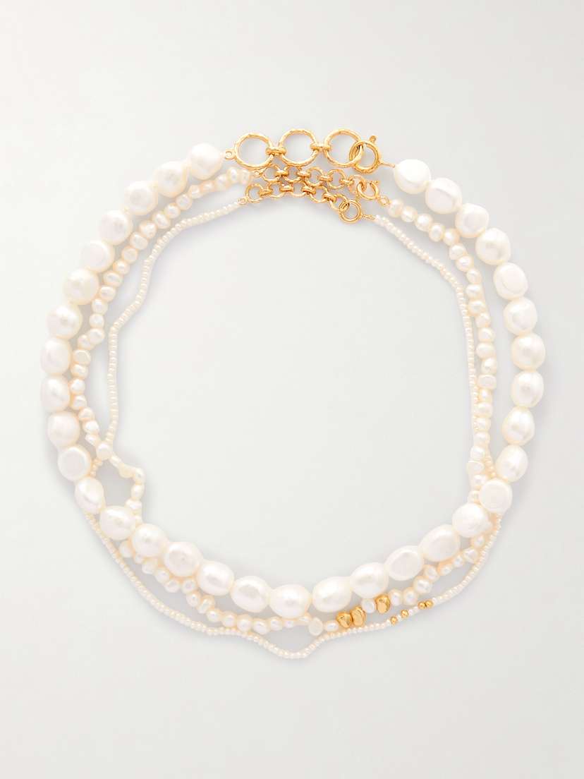 Pacharee Set Of Three -plated Pearl Necklaces