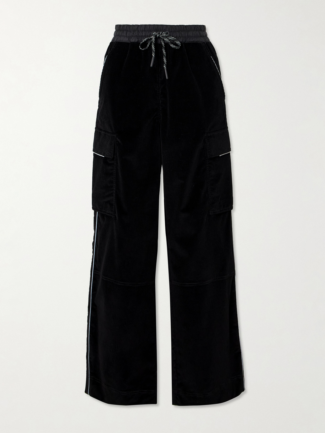 Moncler Shell-trimmed Stretch Cotton-corduroy Wide-leg Pants In Black