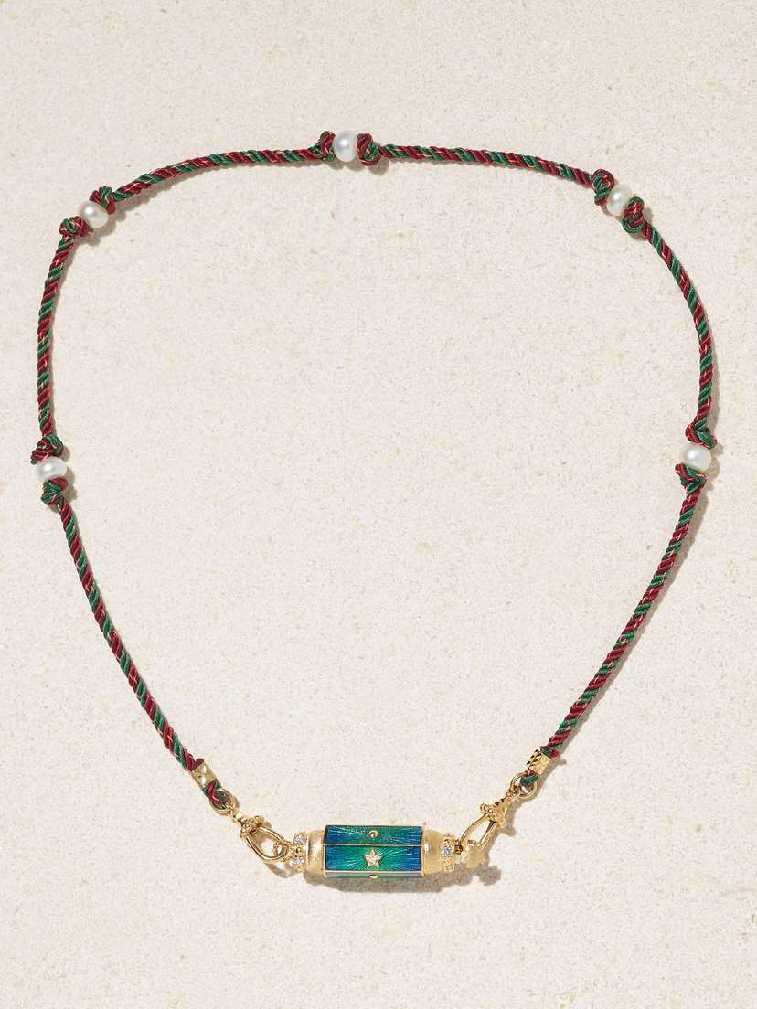 Marie Lichtenberg Baby Locket 14-karat Gold, Enamel, Diamond And Pearl Necklace