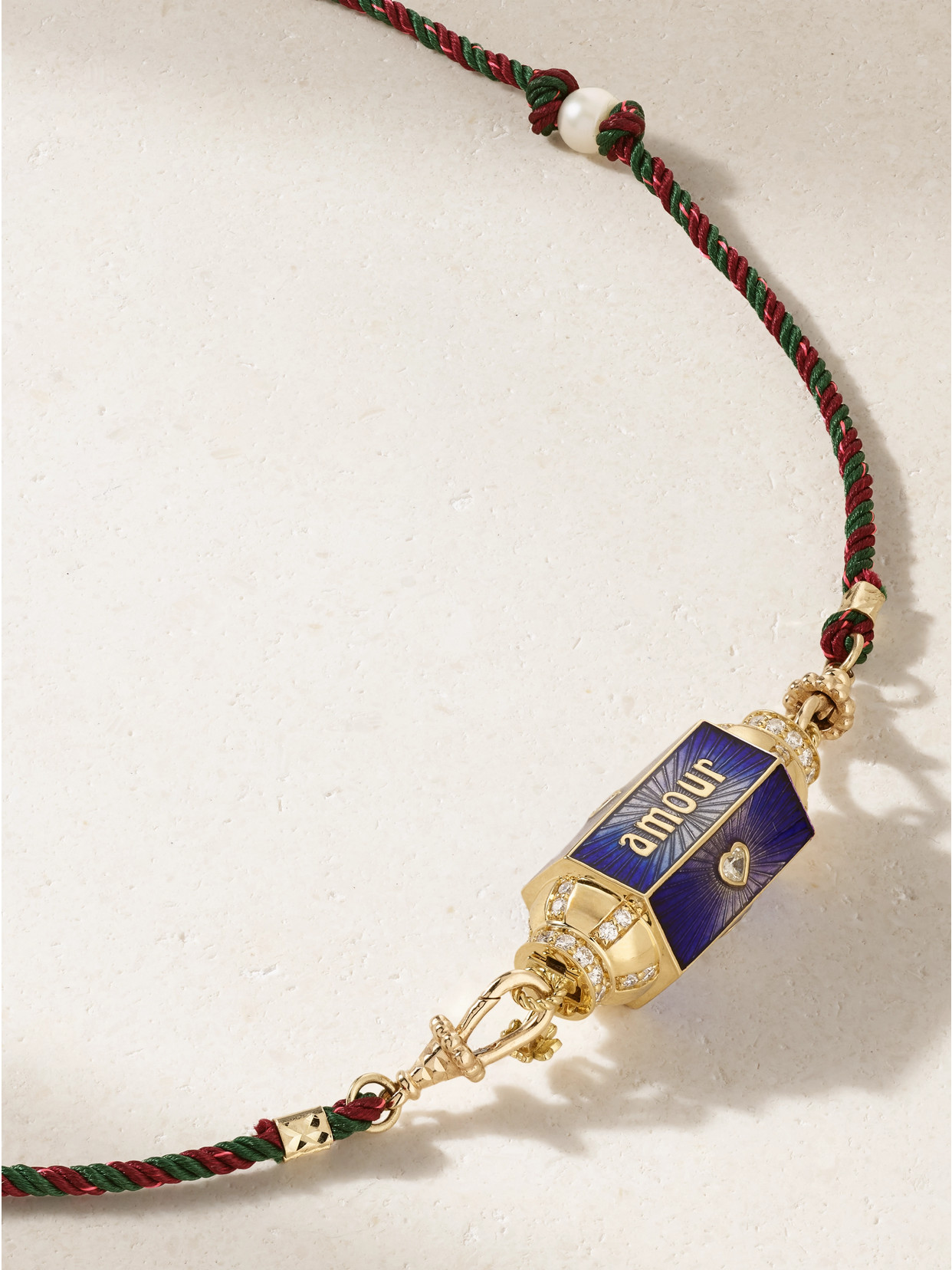 Marie Lichtenberg Amour Toujours Locket 18-karat Gold, Enamel, Pearl And Diamond Necklace In Gold