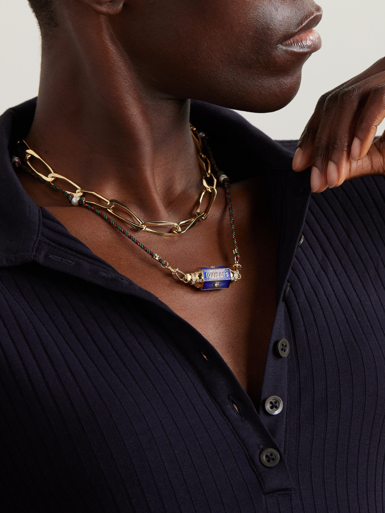 Marie Lichtenberg Amour Toujours Locket 18-karat Gold, Enamel, Pearl And Diamond Necklace In Gold