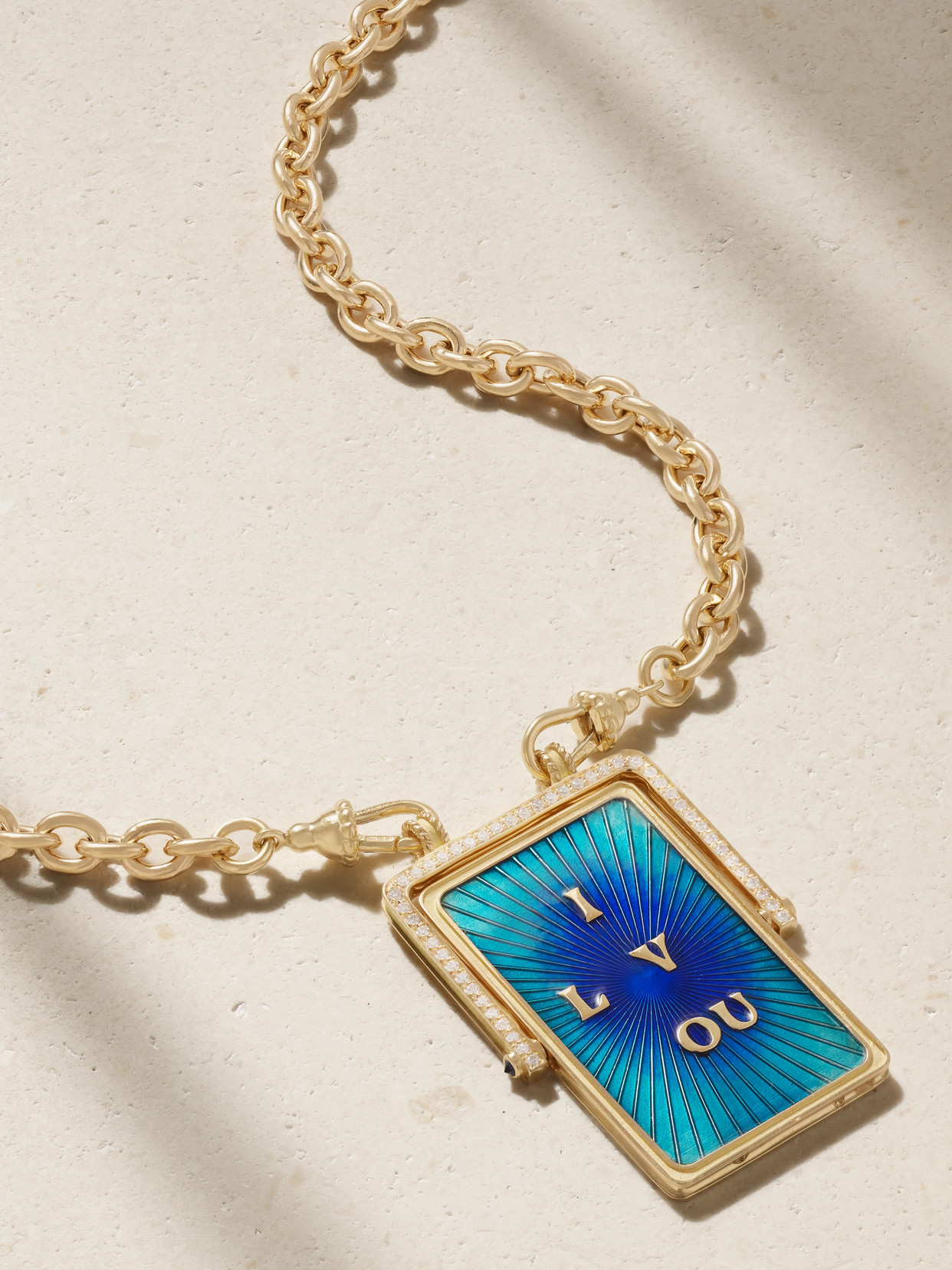 Shop Marie Lichtenberg I Love You 18-karat Gold, Enamel, Diamond And Sapphire Necklace