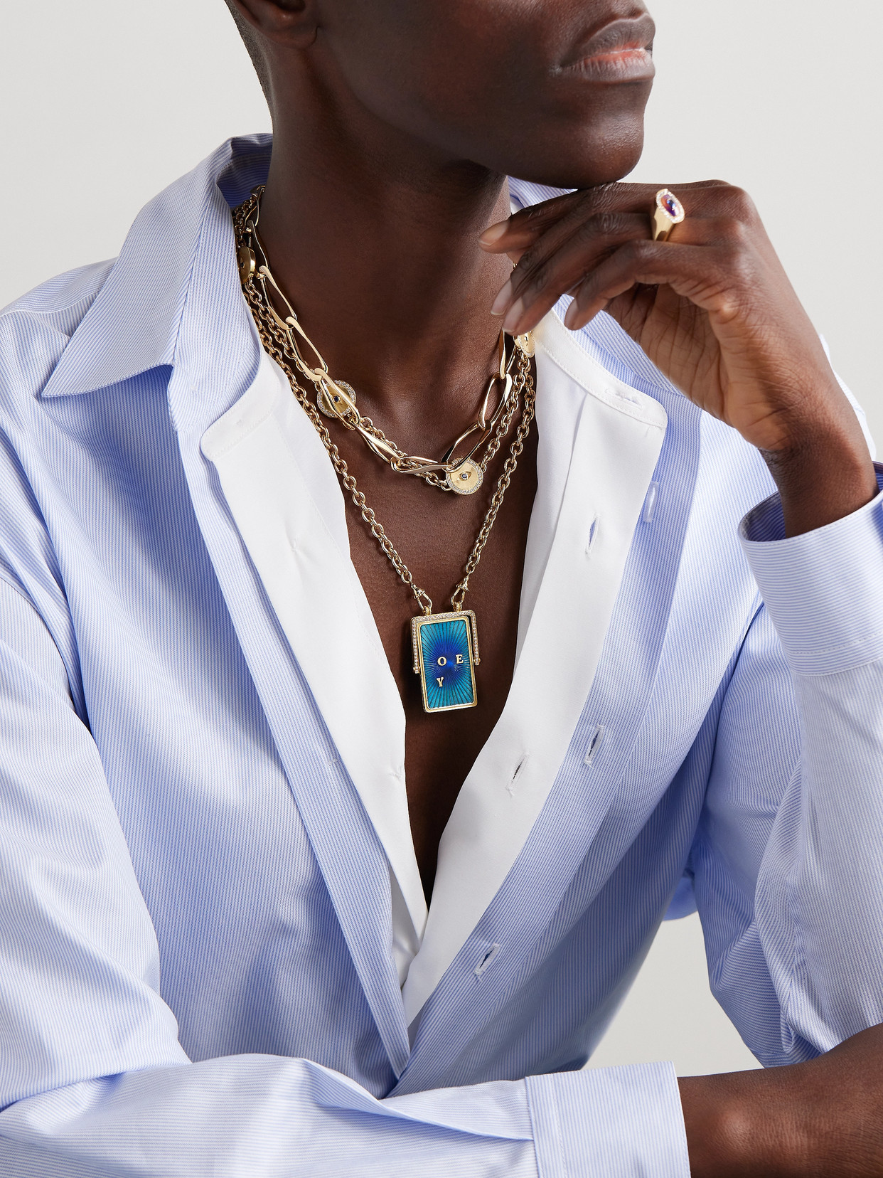 Marie Lichtenberg I Love You 18-karat Gold, Enamel, Diamond And Sapphire Necklace In Gold