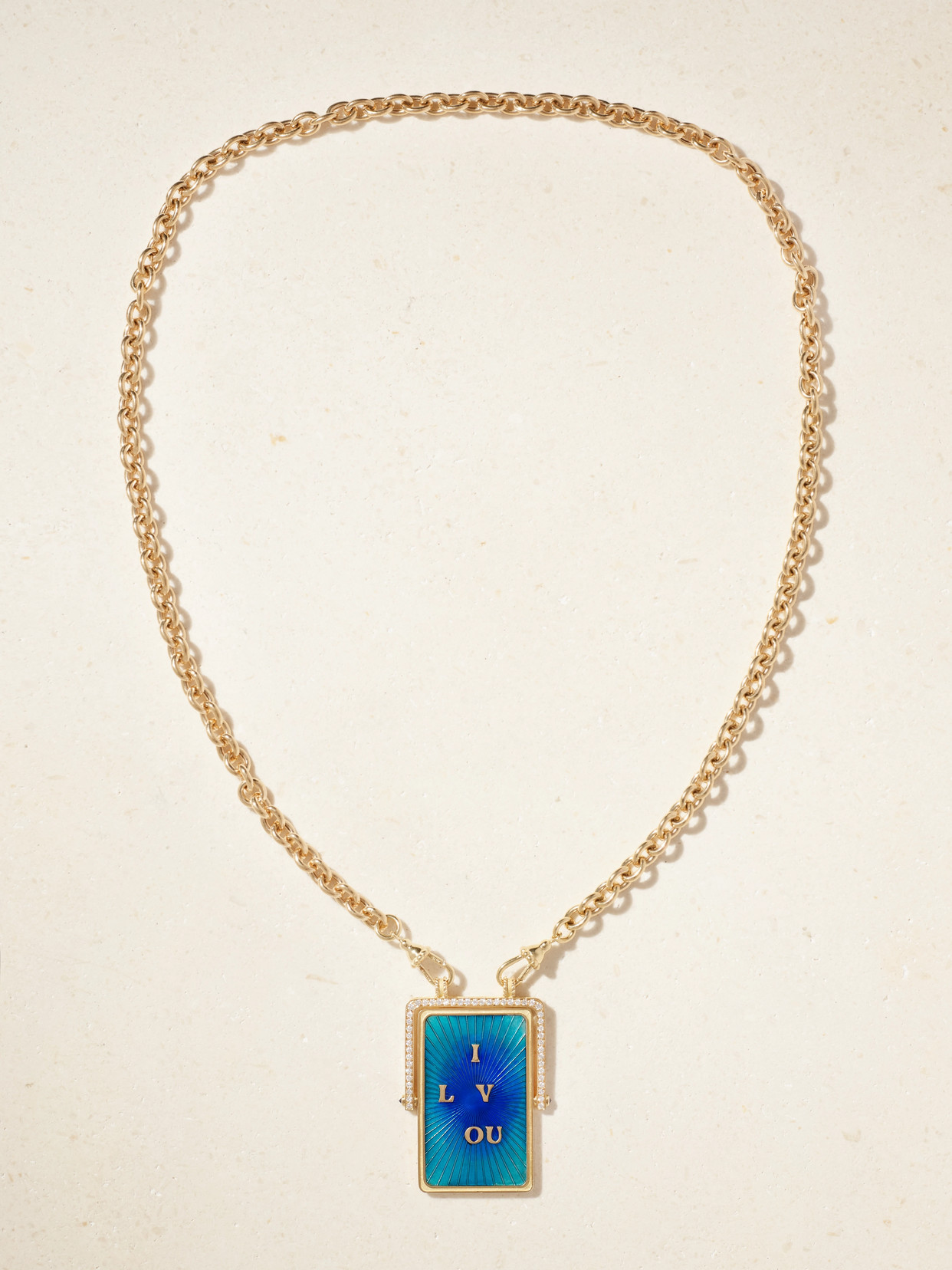 Marie Lichtenberg I Love You 18-karat Gold, Enamel, Diamond And Sapphire Necklace