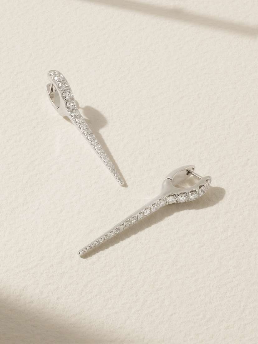 Melissa Kaye Lola Needle Medium 18-karat White Gold Diamond Earrings