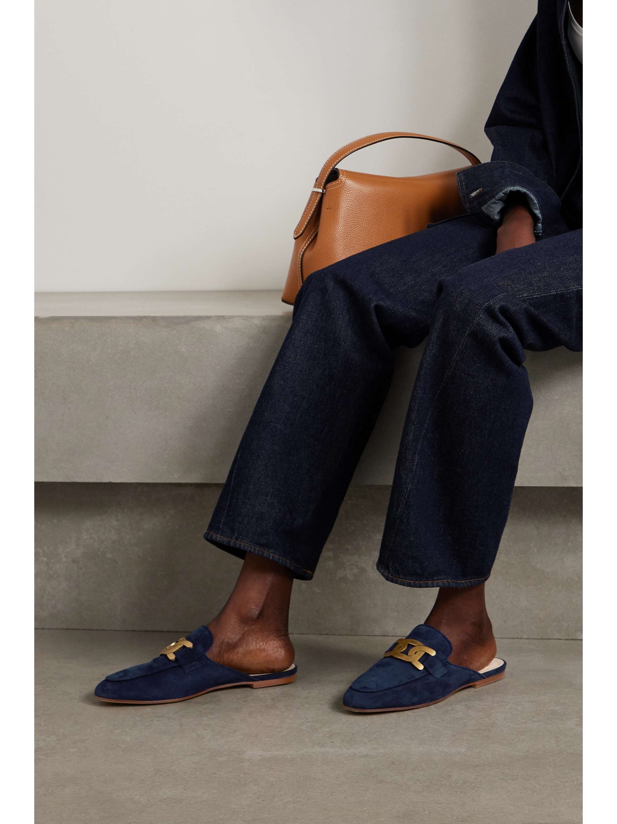 TOD'S Embellished leather slippers