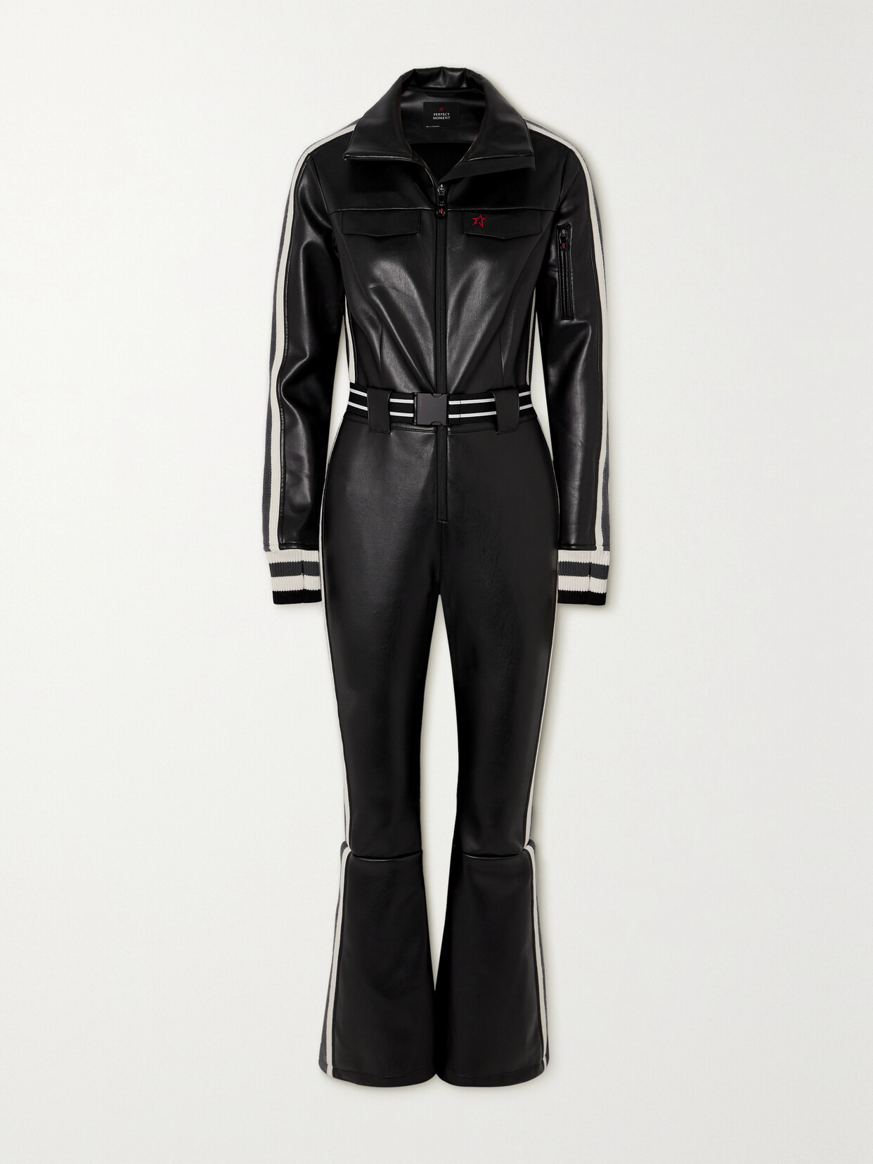 Perfect Moment Crystal Merino Wool-trimmed Faux Leather Ski Suit - Black