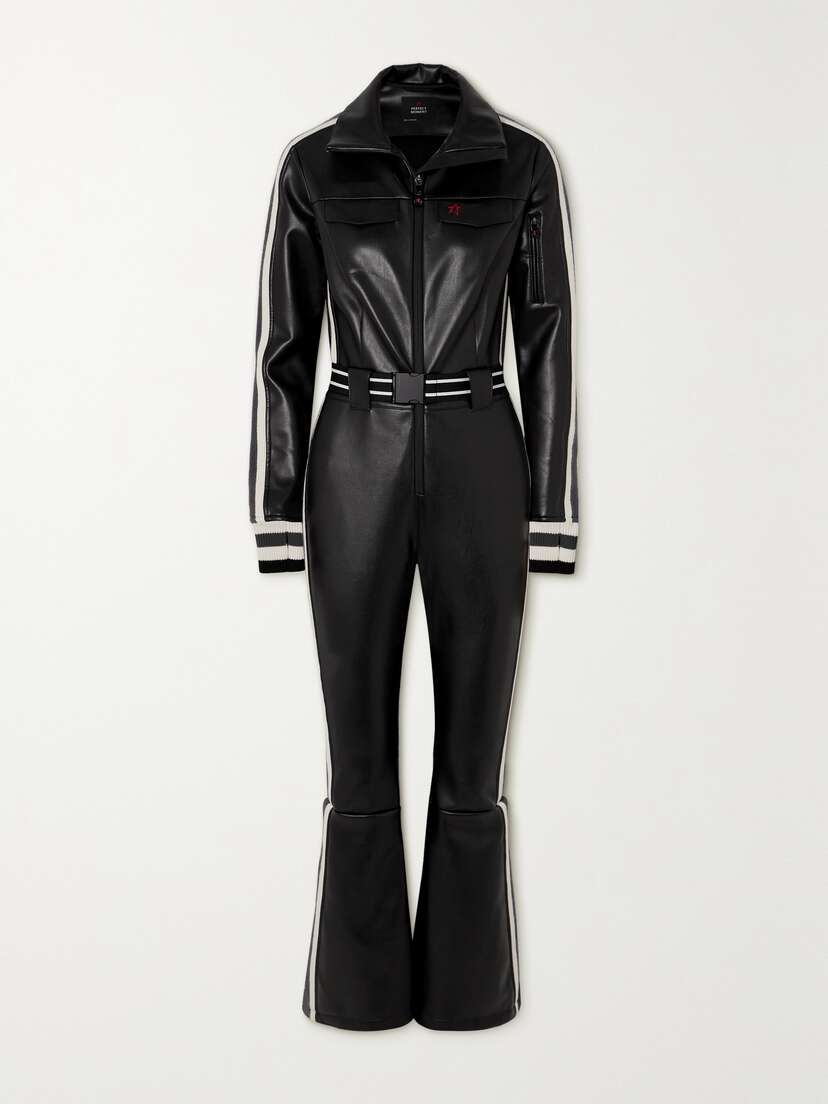 Perfect Moment Crystal Merino Wool-trimmed Faux Leather Ski Suit