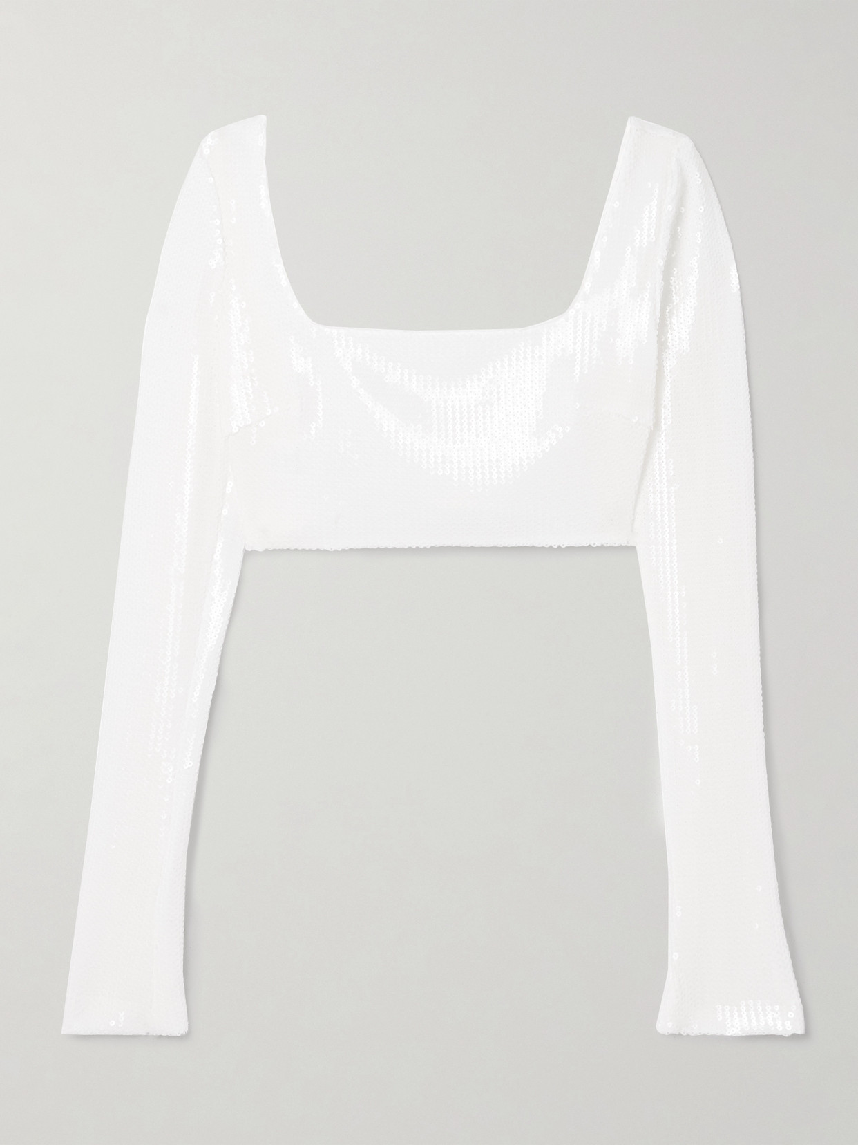 Galvan Beating Heart Cropped Sequined Tulle Top In Off-white