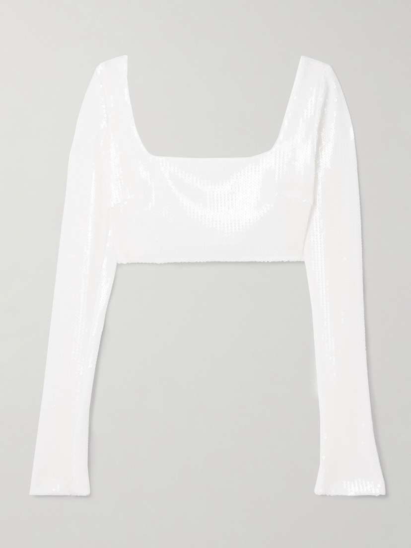 Galvan Beating Heart Cropped Sequined Tulle Top