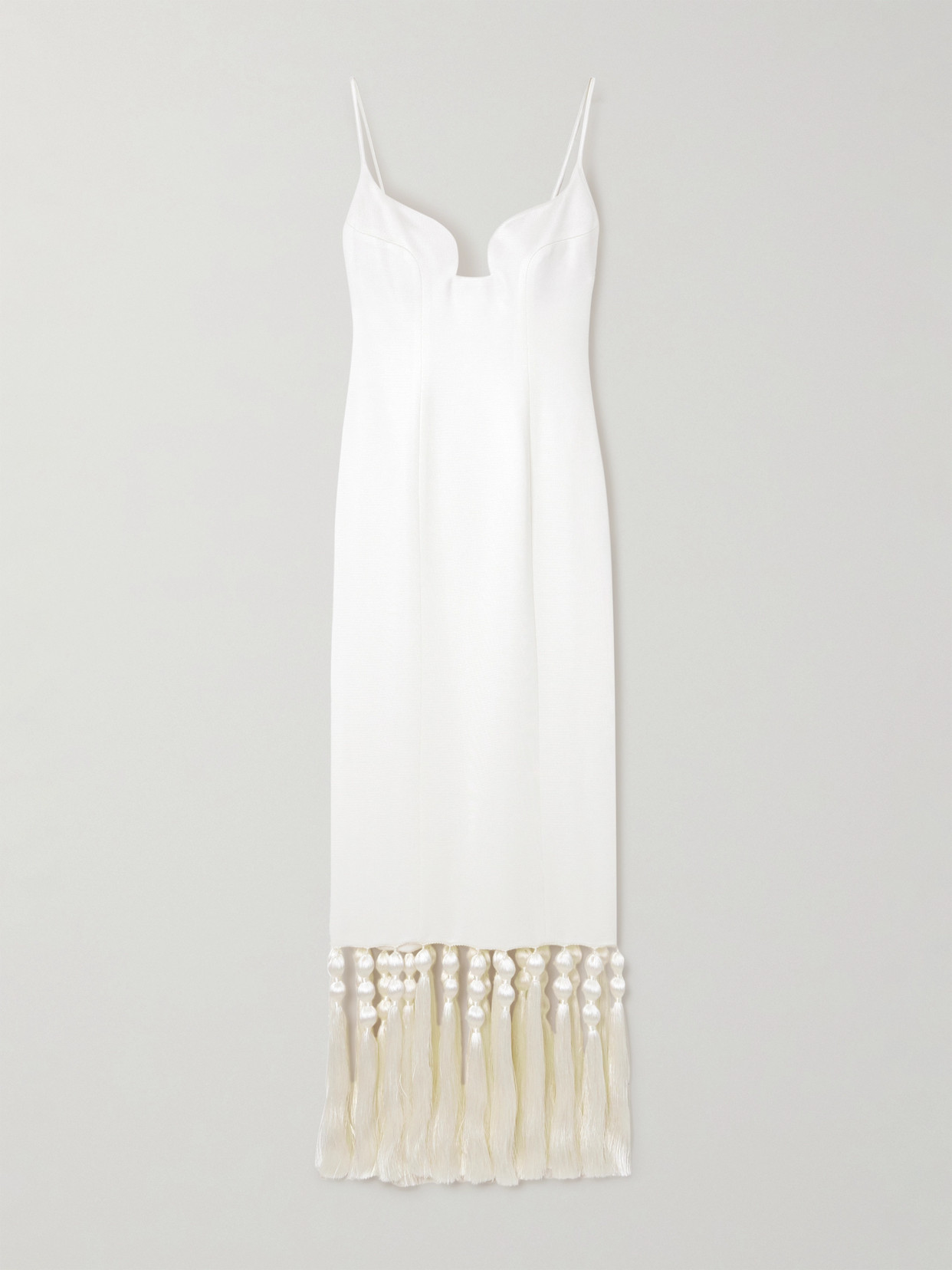 Galvan Belize Tasseled Stretch-knit Gown In Off-white