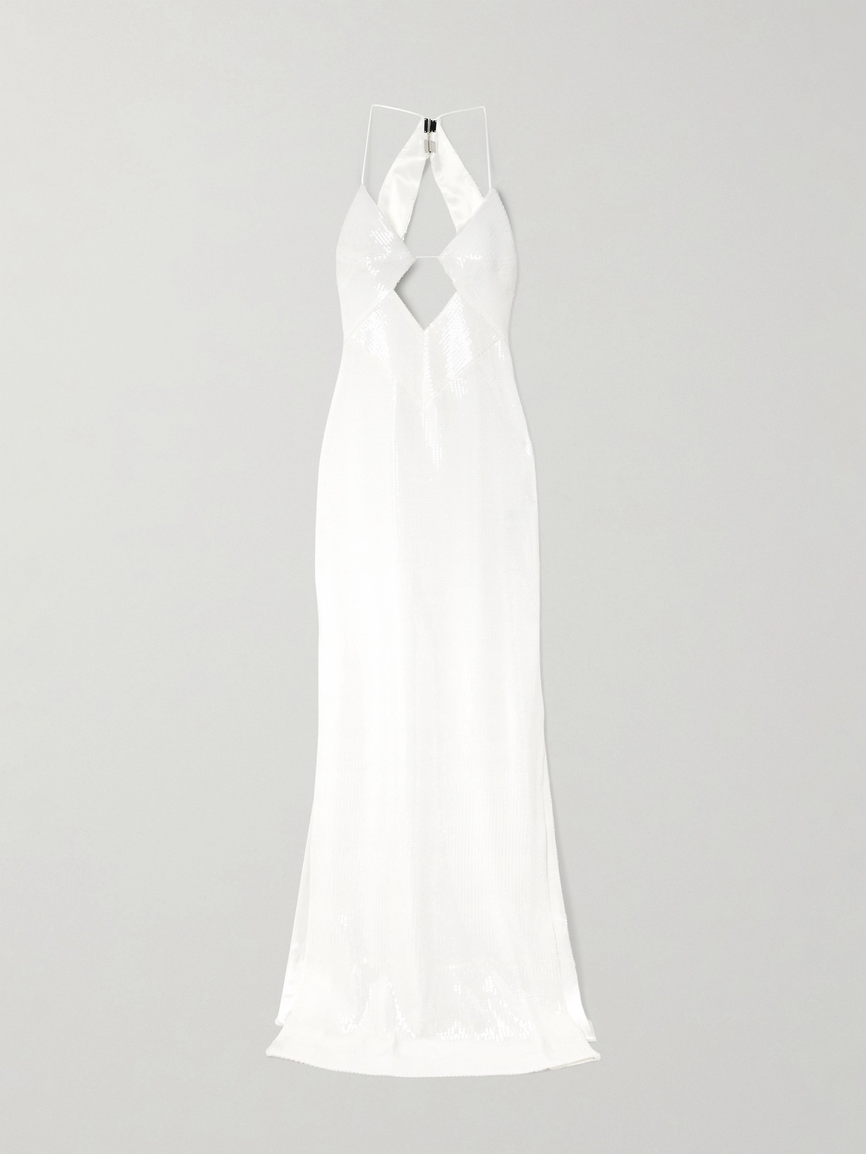 Shop Galvan Kite Cutout Sequined Satin Maxi Dress In Off-white