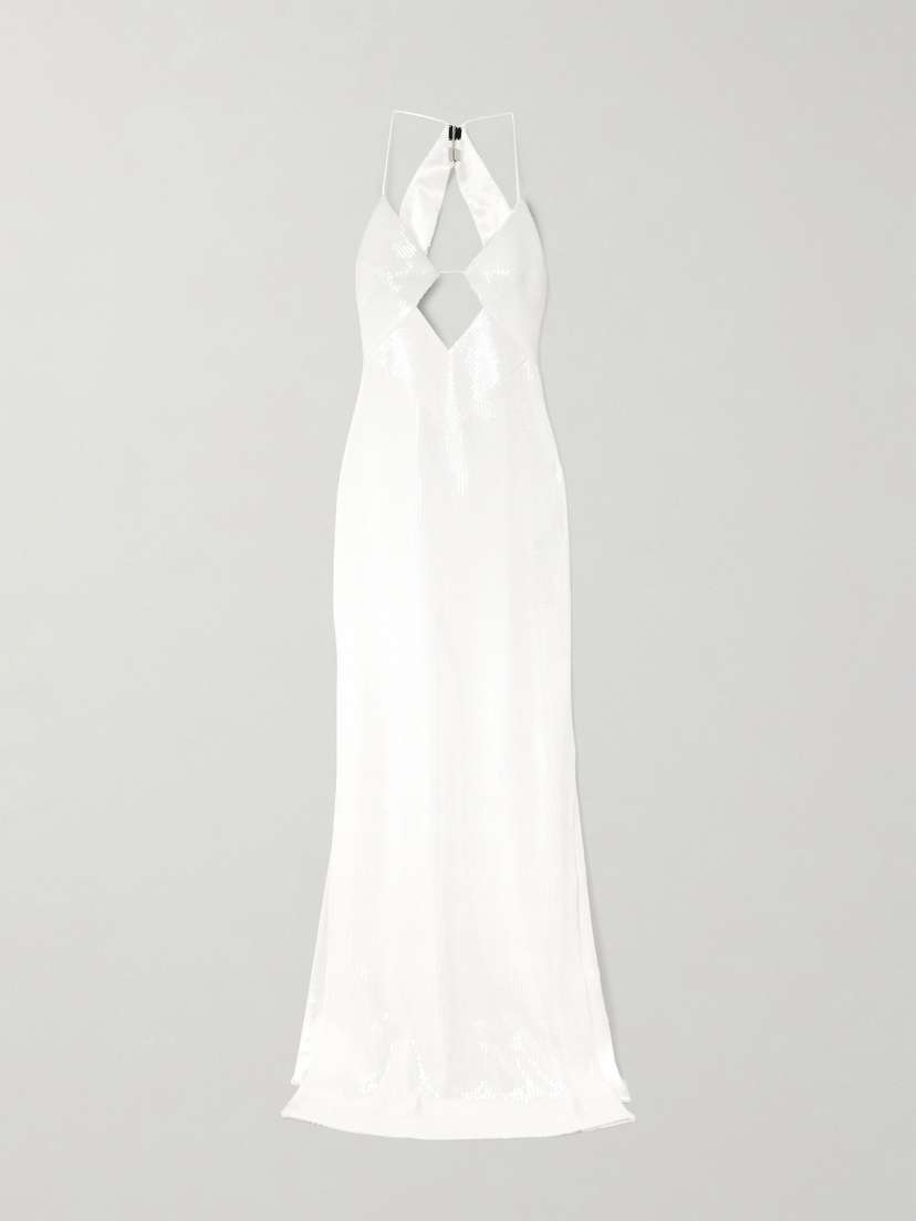 Galvan Kite Cutout Sequined Satin Maxi Dress