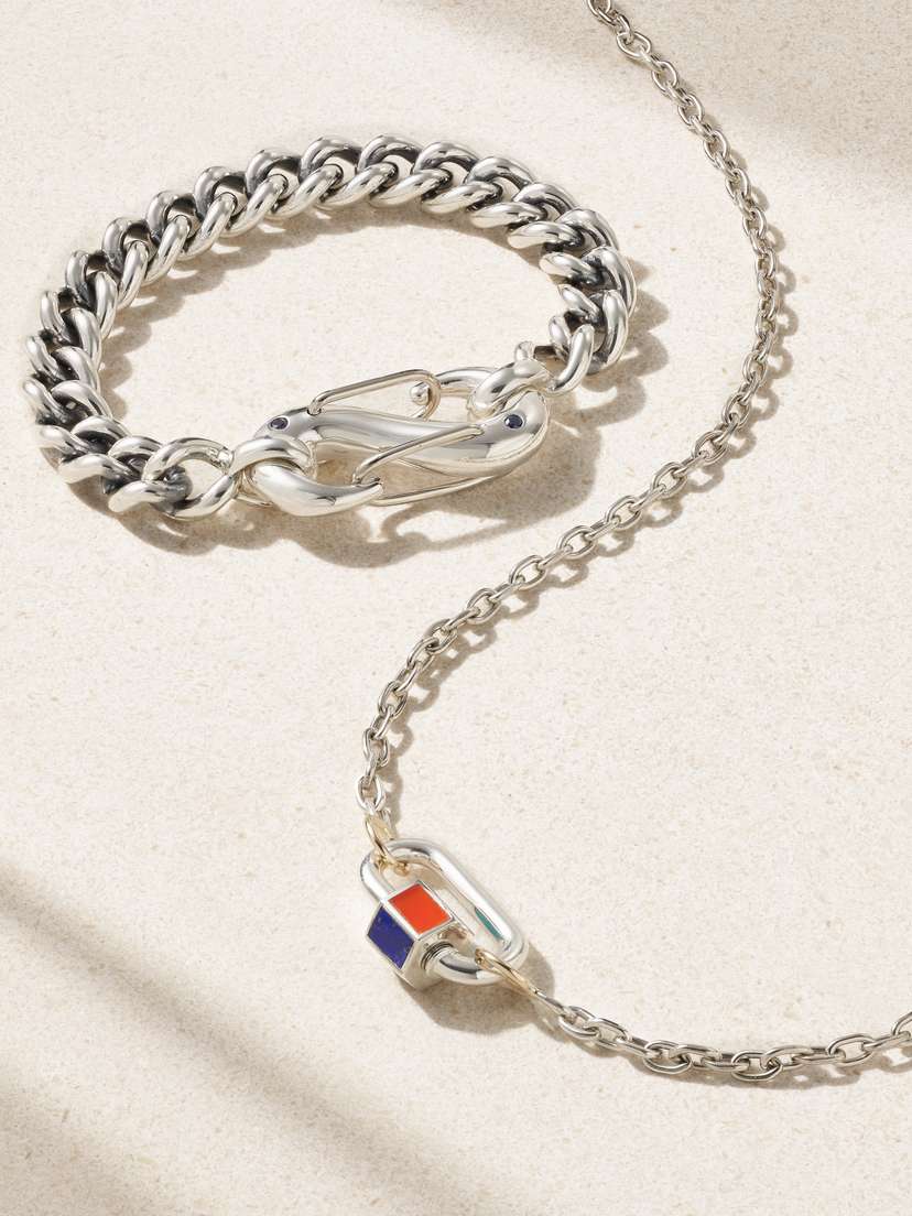 Marla Aaron Sterling Silver, Sapphire And Enamel Bracelet And Necklace Set