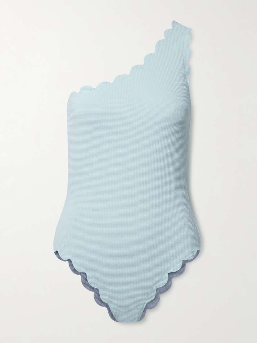 Marysia Santa Barbara Reversible One-shoulder Scalloped Seersucker Swimsuit