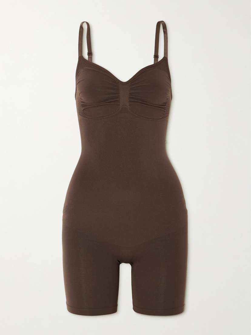 Skims Seamless Sculpt Mid Thigh Bodysuit - Cocoa