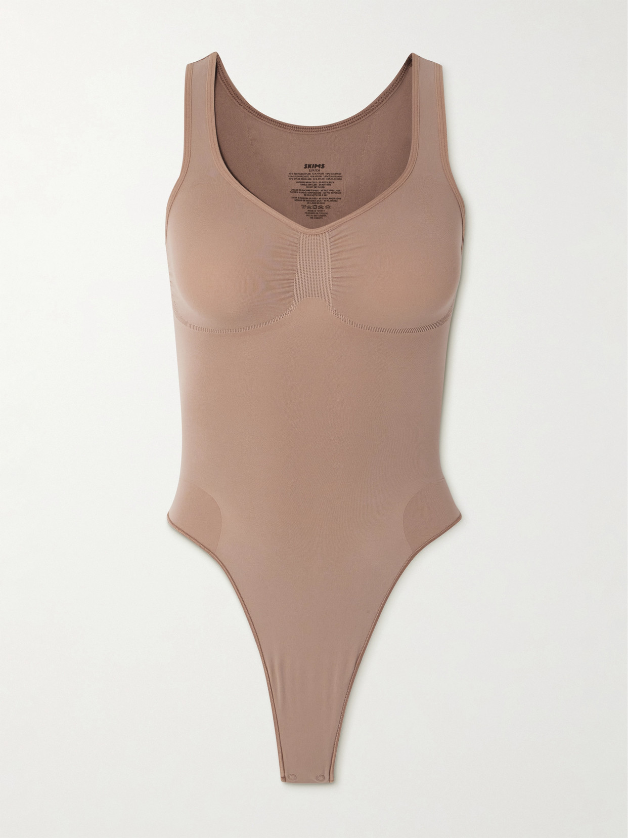 Shop Skims Seamless Sculpt Scoop Neck Thong Bodysuit In Brown