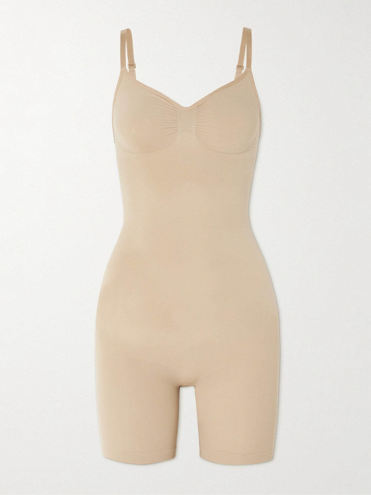 Skims Seamless Sculpt Mid Thigh Bodysuit In Neutrals