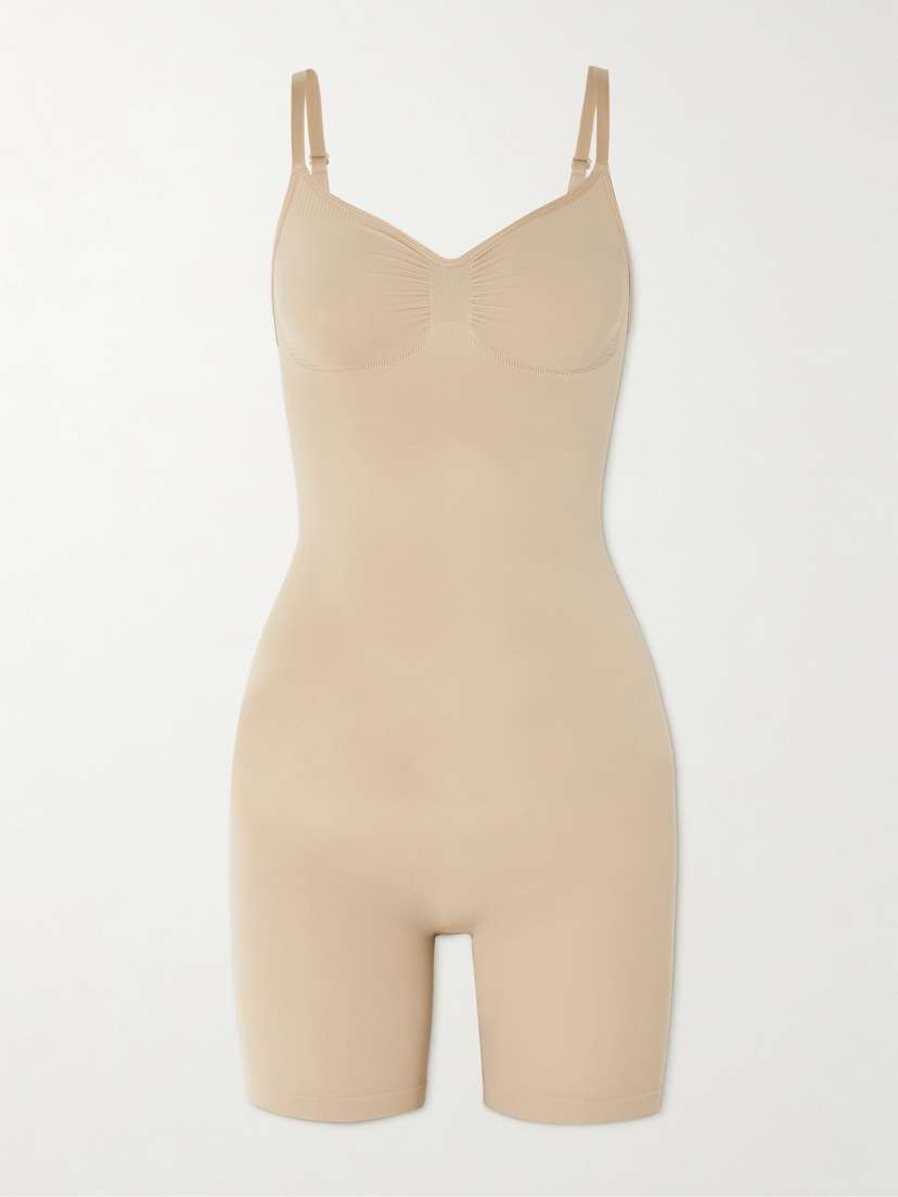 Skims Seamless Sculpt Mid Thigh Bodysuit - Clay