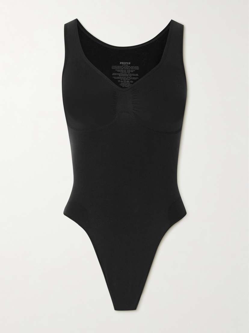 Skims Seamless Sculpt Scoop Neck Thong Bodysuit - Onyx